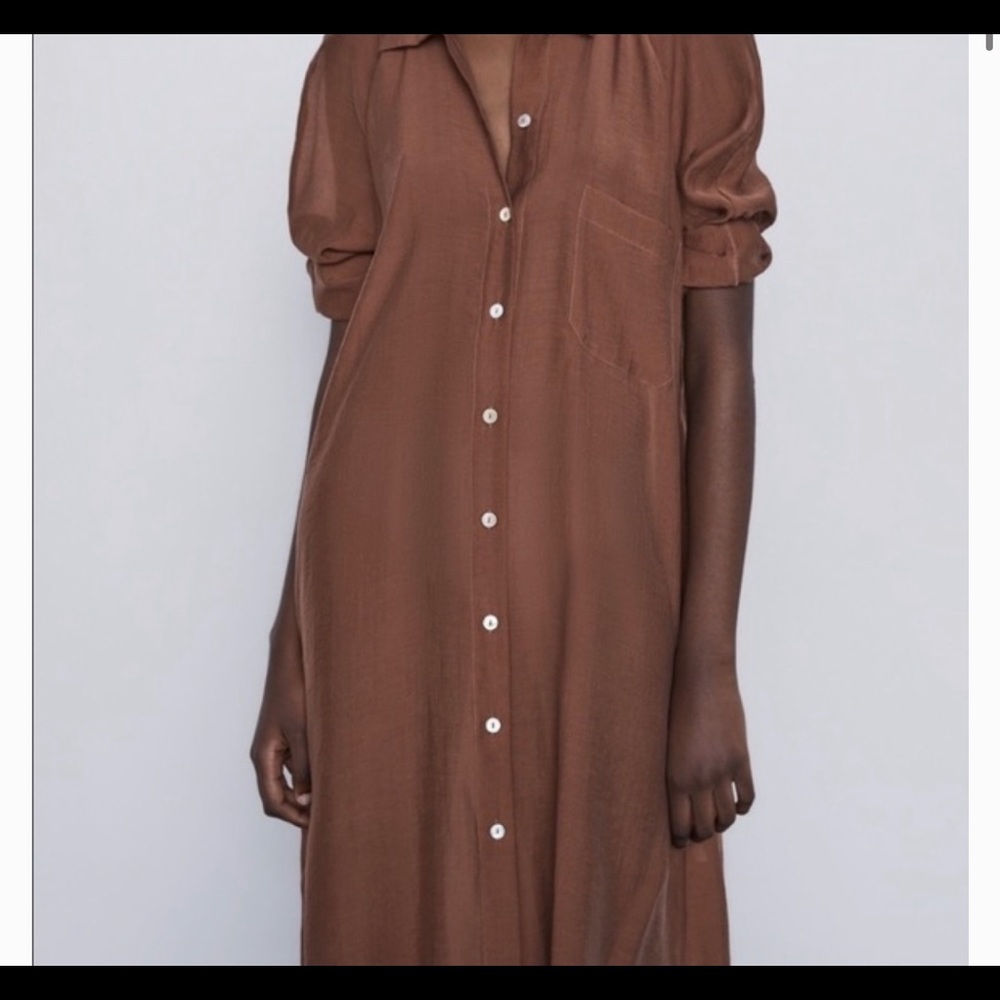 Brown Button down A-line shirt dress
